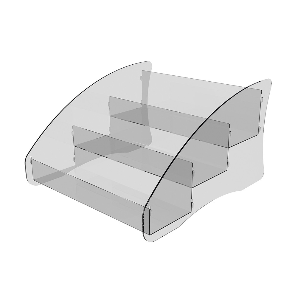 Suport în trepte EKOWORKS cu 3 compartimente | PET transparent 3 mm | 356×405×235 mm