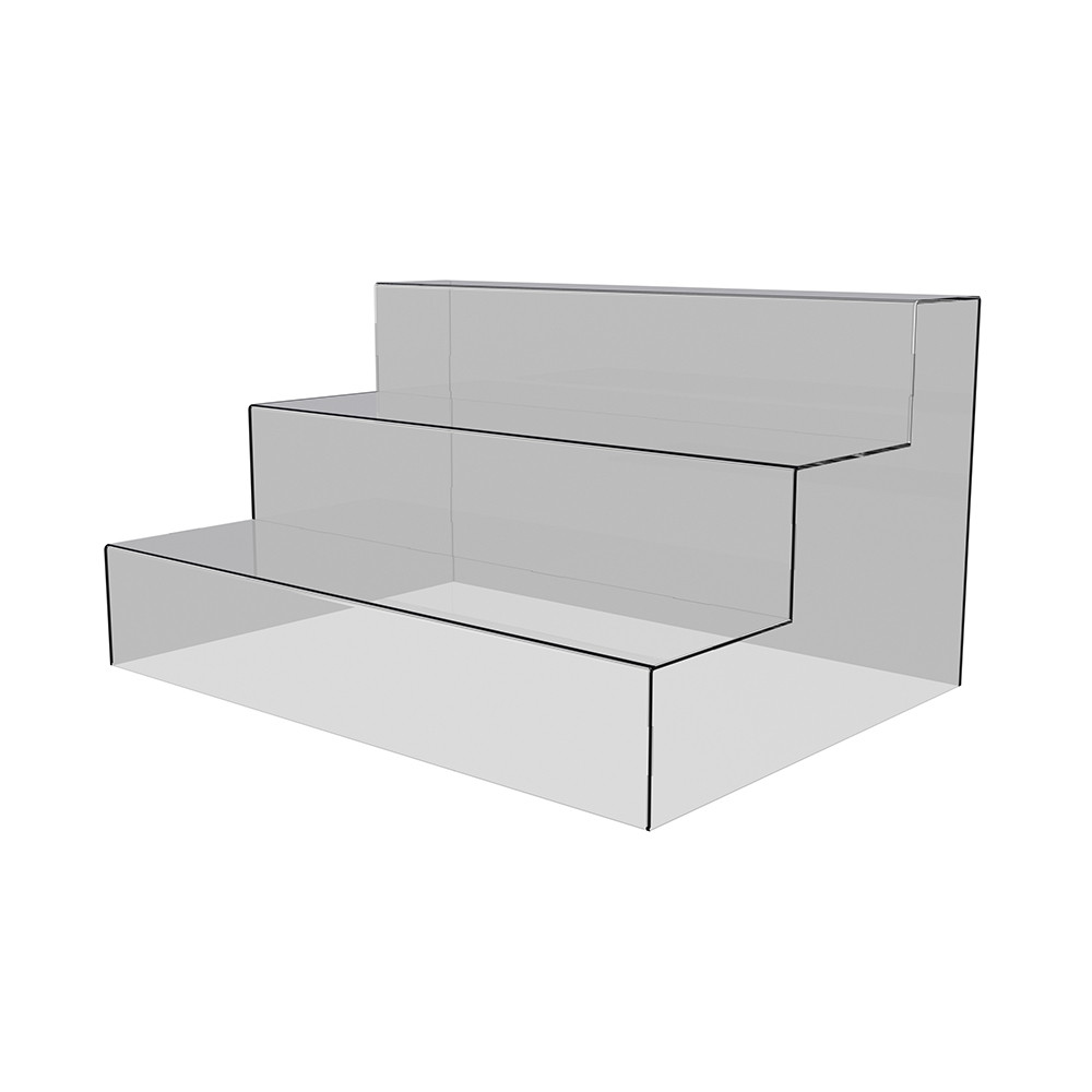 Suport în trepte EKOWORKS cu 3 polițe | Acril transparent 3 mm | 550×400×300 mm