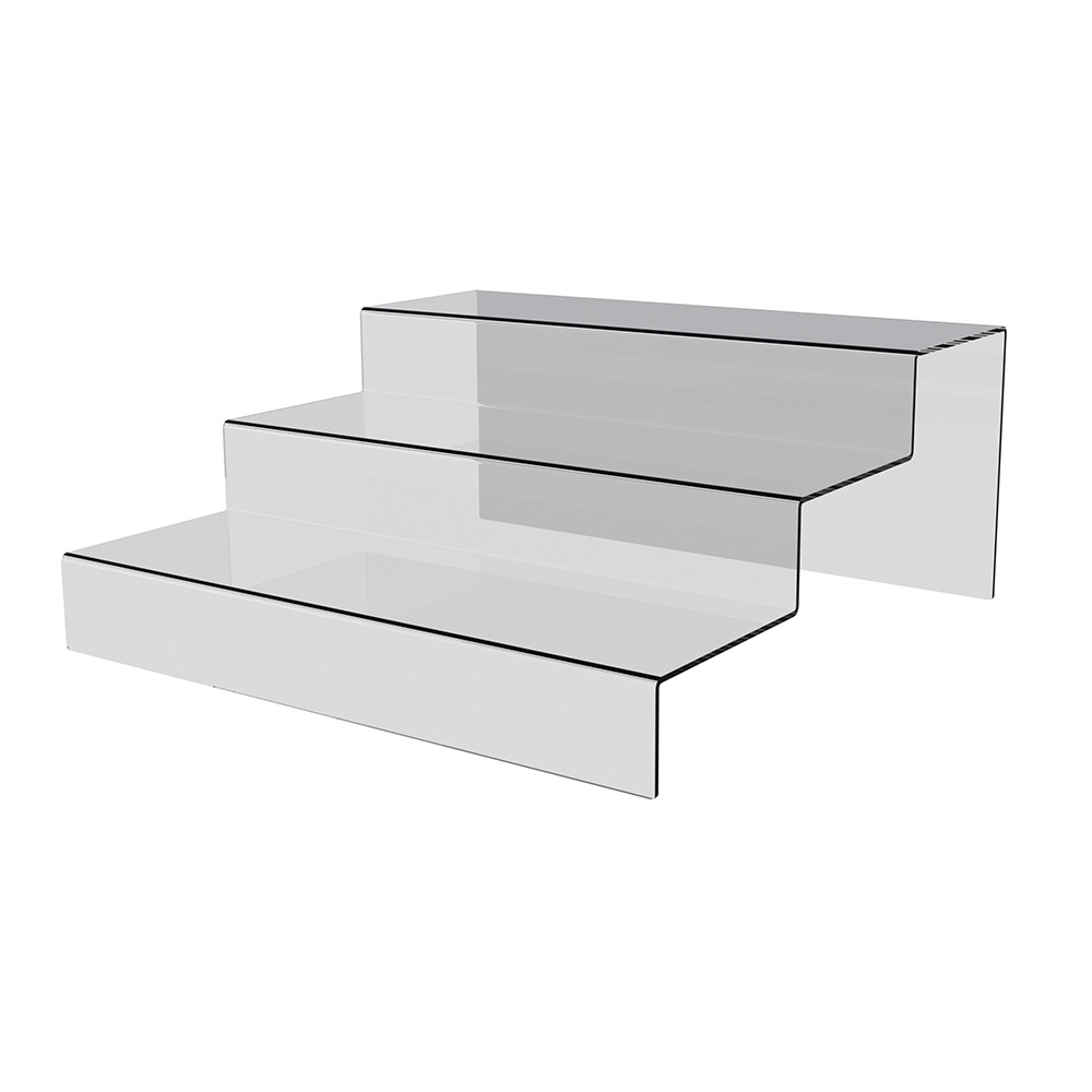 Suport în trepte EKOWORKS cu 3 polițe | PET transparent 3 mm | 350×348×150 mm