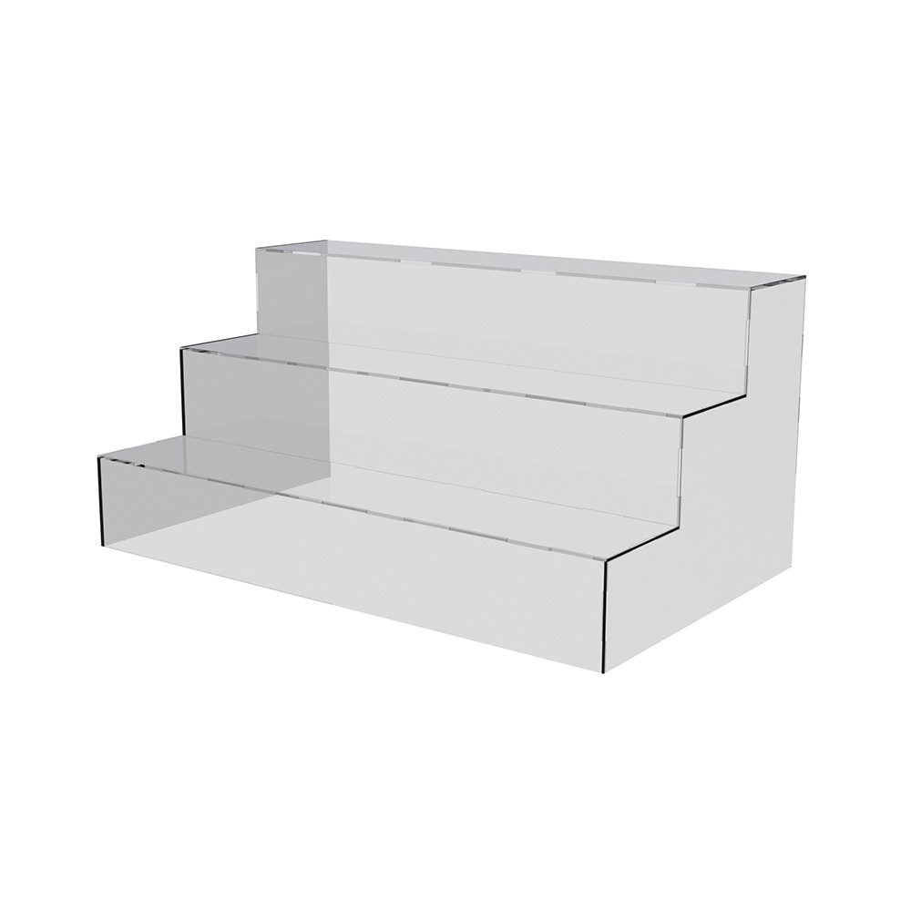 Suport în trepte EKOWORKS cu 3 polițe pentru pahare | Acril transparent 3 mm | 500×300×240 mm