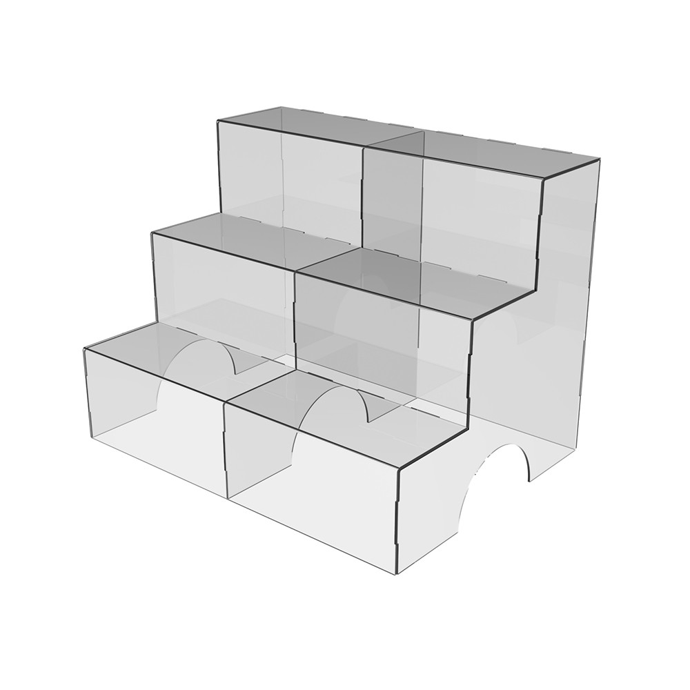 Suport în trepte EKOWORKS cu 3 polițe | Acril transparent 6 mm | 1000×744×750 mm