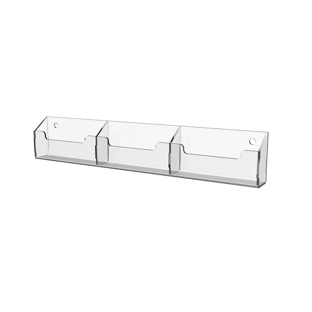 Buzunar pentru cărți de vizită EKOWORKS orizontal, 3 secții | Acril transparent 2 mm | 280×20×50 mm