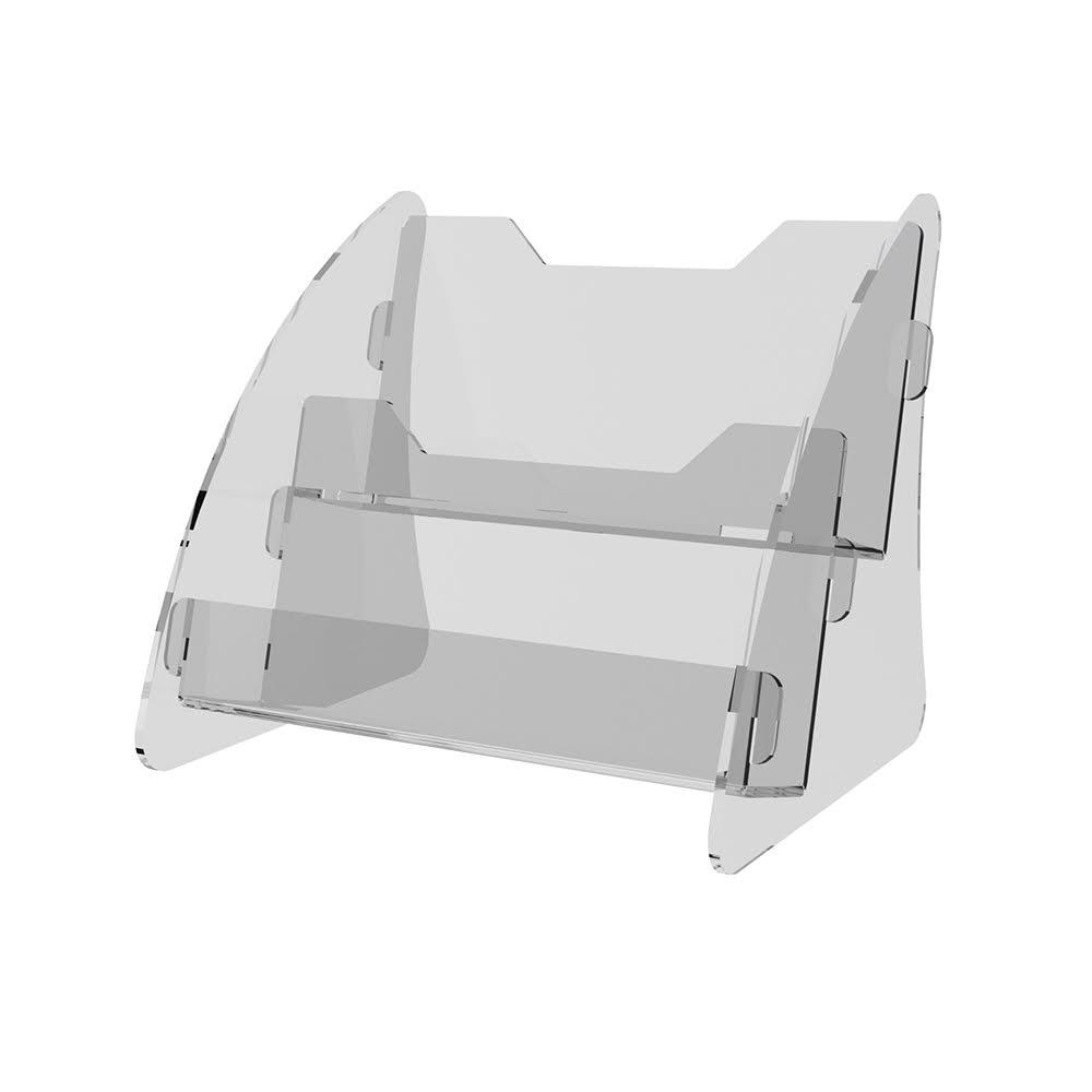 Suport pentru cărți de vizită EKOWORKS de masă, 2 trepte | PET transparent 1,5 mm | 95×80×86 mm