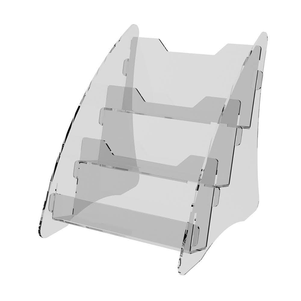 Suport pentru cărți de vizită EKOWORKS de masă, 3 trepte | PET transparent 1,5 mm | 95×115×118 mm