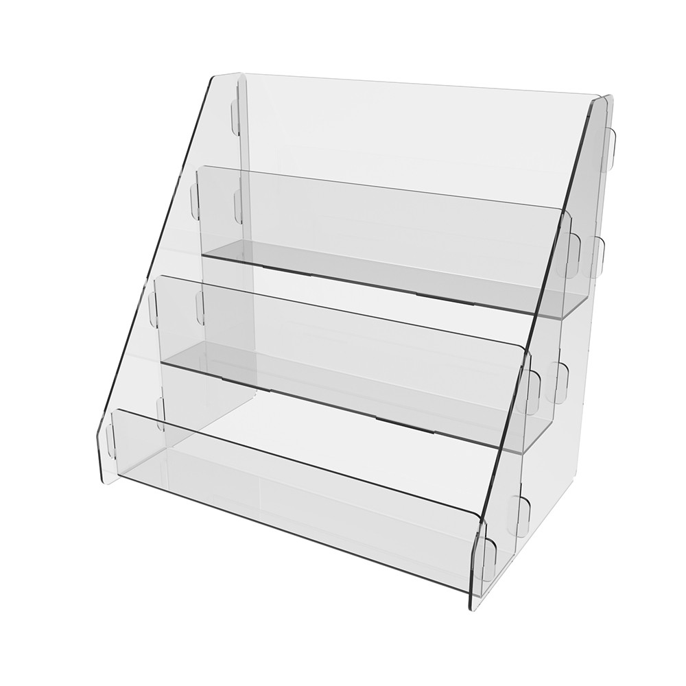 Suport în trepte EKOWORKS cu 3 compartimente | PET transparent 1,5 mm | 205×135×195 mm