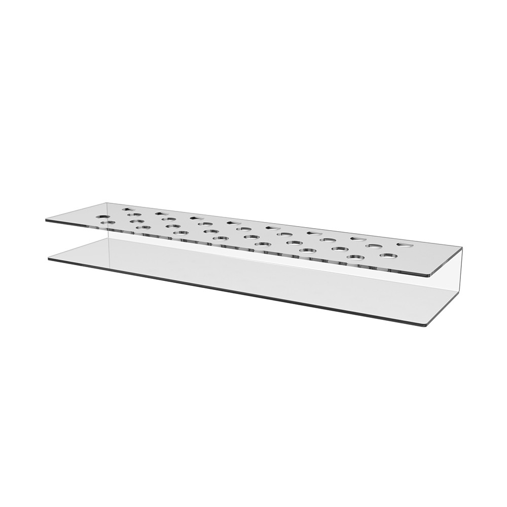 Suport pentru produse EKOWORKS cu 30 de orificii, fără orificiu pentru hârtie | Acril transparent 3 mm | 400×100×40 mm